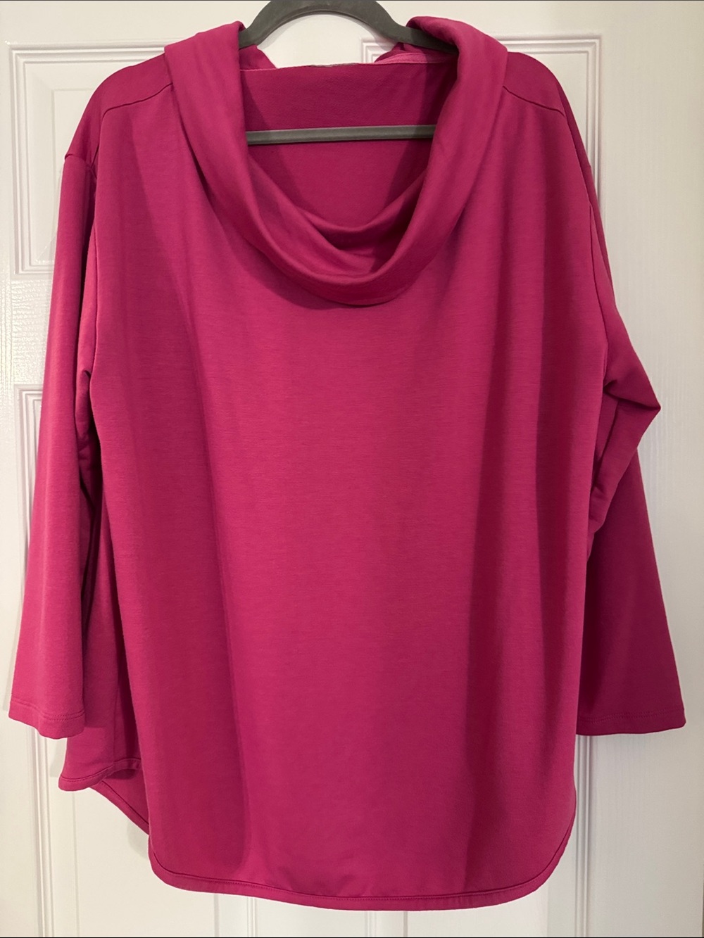 Avenue Draped Cowl Neck Sweater Top in Fuchsia